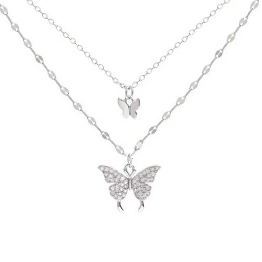 Sparkling Double Layer Butterfly Necklace for Women – Elegant Collar Chain Jewelry for Banquet, Party & Holiday Gifts