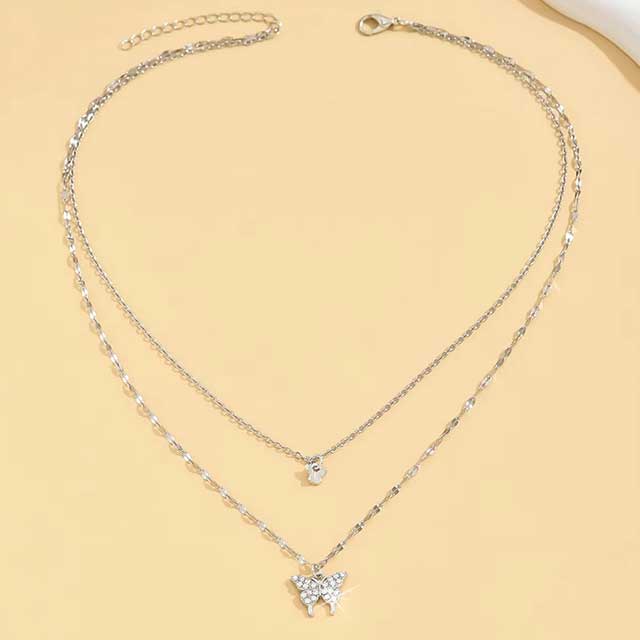 Sparkling Double Layer Butterfly Necklace for Women – Elegant Collar Chain Jewelry for Banquet, Party & Holiday Gifts