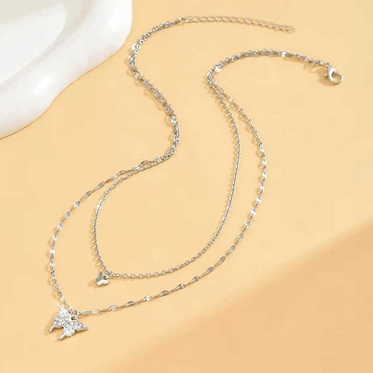 Sparkling Double Layer Butterfly Necklace for Women – Elegant Collar Chain Jewelry for Banquet, Party & Holiday Gifts