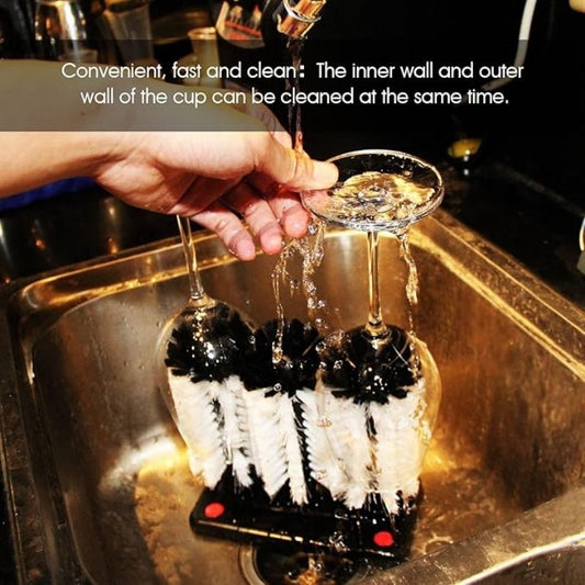Sprookber 3-in-1 Glass Washer Brush – Triple-Brush Sink Cleaner with Suction Base – Professional Bar Glass Scrubber for Kitchen Sinks, Glassware, and Dish Sets – Heavy-Duty Manual Cup Cleaner