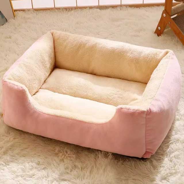 Square Plush Pet Kennel – Warm Winter Sofa Bed for Small Dogs & Cats, Soft Kitten Cushion, Cozy Pet Sleeping House & Accessories