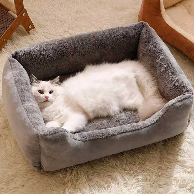 Square Plush Pet Kennel – Warm Winter Sofa Bed for Small Dogs & Cats, Soft Kitten Cushion, Cozy Pet Sleeping House & Accessories