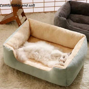 Square Plush Pet Kennel – Warm Winter Sofa Bed for Small Dogs & Cats, Soft Kitten Cushion, Cozy Pet Sleeping House & Accessories