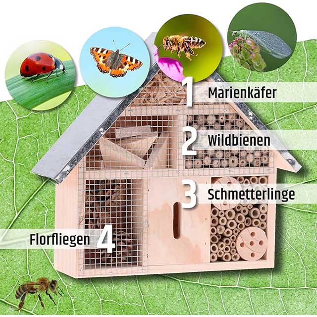 Stable Insect & Bee Hotel with Durable Metal Roof