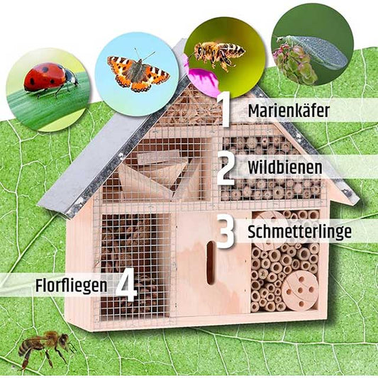 Stable Insect & Bee Hotel with Durable Metal Roof