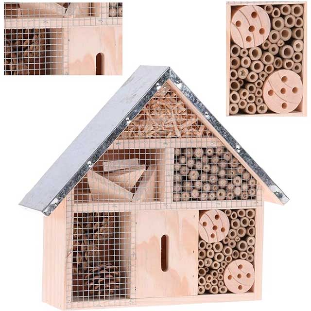 Stable Insect & Bee Hotel with Durable Metal Roof