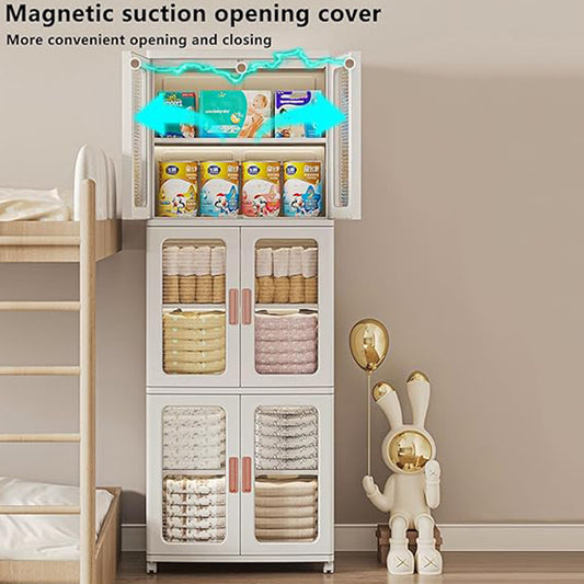 Stackable Storage Bins with Lids – 3-Tier Foldable Plastic Organizer with Double Doors & Wheels | Collapsible Storage Boxes for Home & Office