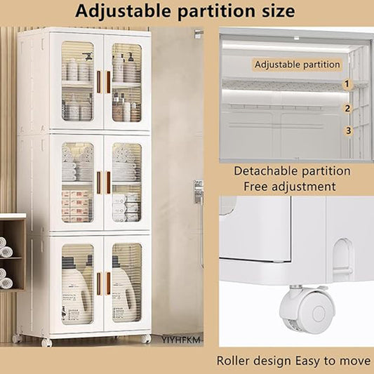 Stackable Storage Bins with Lids – 3-Tier Foldable Plastic Organizer with Double Doors & Wheels | Collapsible Storage Boxes for Home & Office