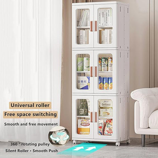 Stackable Storage Bins with Lids – 3-Tier Foldable Plastic Organizer with Double Doors & Wheels | Collapsible Storage Boxes for Home & Office