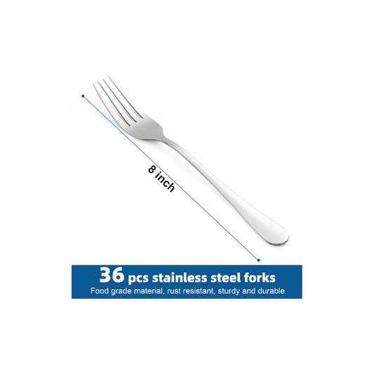 Stainless Steel Dinner Forks (36pcs) – Mirror Polished 8-Inch Cutlery for Home, Kitchen, or Restaurant Use