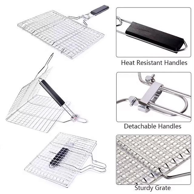 Stainless Steel Non-Stick BBQ Grilling Basket – Mesh Mat for Meat, Vegetables, Steak & Picnic Barbecue