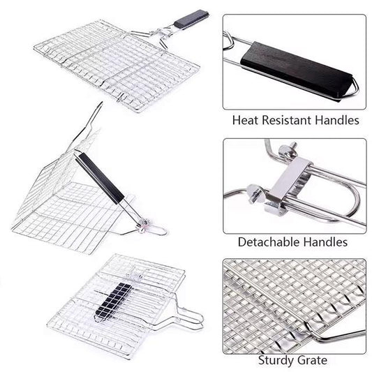 Stainless Steel Non-Stick BBQ Grilling Basket – Mesh Mat for Meat, Vegetables, Steak & Picnic Barbecue