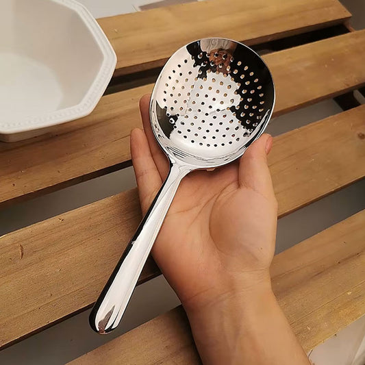 Stainless Steel Soup & Rice Serving Ladle | Heat-Insulated Handle Kitchen Spoon | Durable Cooking Utensil with Drain Hole for Daily Use