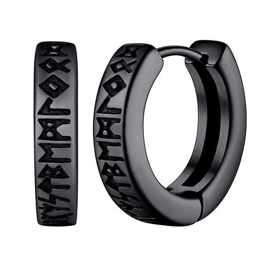 Stainless Steel Viking Rune Hoop Earrings – 12mm Huggie Earrings for Men & Women | Norse Unisex Jewelry