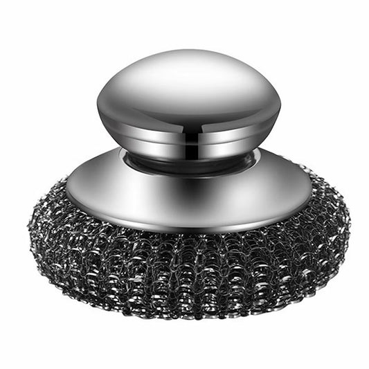 Stainless Steel Wool Scrubber with Ergonomic Handle | Heavy-Duty Cleaning Brush for Pots, Pans, and Grills