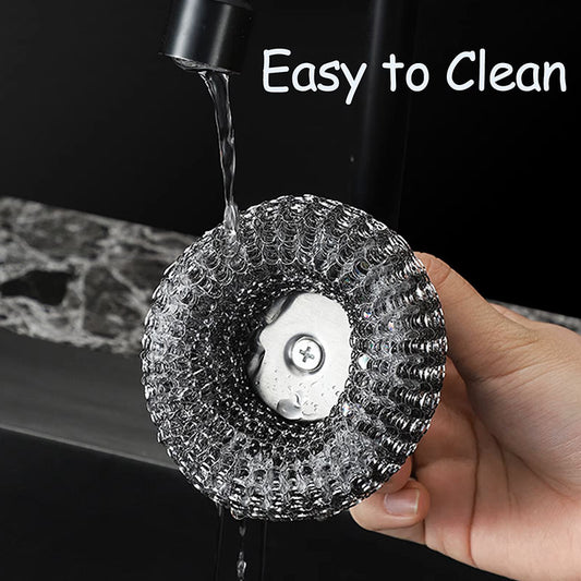 Stainless Steel Wool Scrubber with Ergonomic Handle | Heavy-Duty Cleaning Brush for Pots, Pans, and Grills