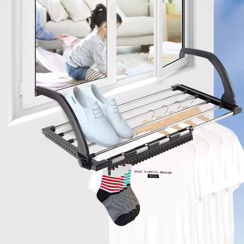 Stainless Steel Balcony Drying Shoe Rack – Folding Window Clothes Dryer and Portable Towel Storage Rack for Indoor & Outdoor Use