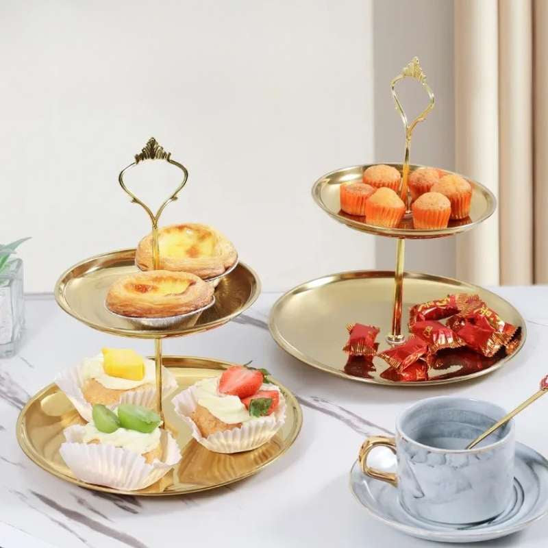 Présentoir à Gâteaux en Acier Inoxydable - Élégant Plateau de Présentation pour Mariages et Fêtes 3 Niveaux/2 Niveaux