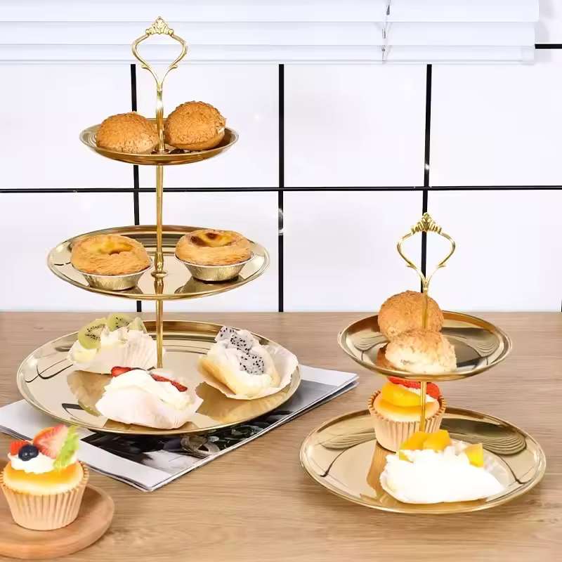 Présentoir à Gâteaux en Acier Inoxydable - Élégant Plateau de Présentation pour Mariages et Fêtes 3 Niveaux/2 Niveaux