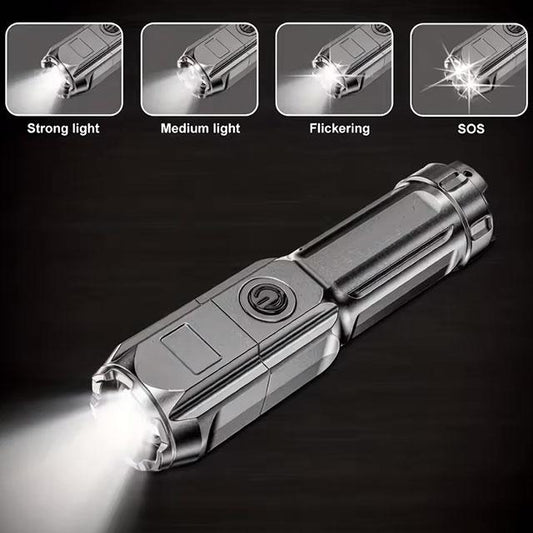 Super Bright LED Flashlight – Rechargeable, Zoomable, 3 Modes, Waterproof, Long-Range Torch for Outdoor & Emergency Use
