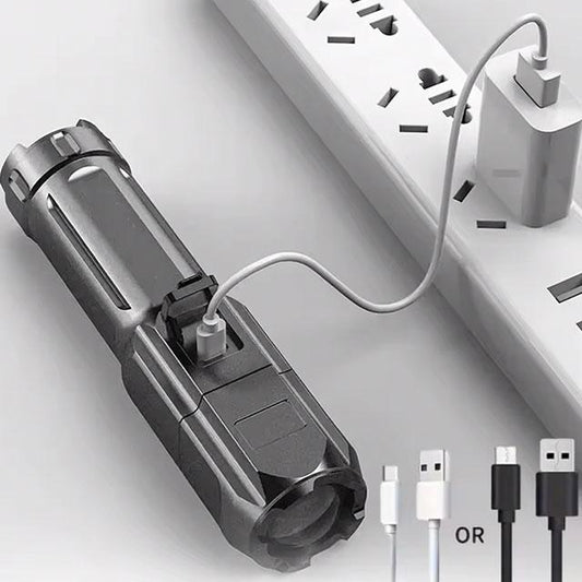 Super Bright LED Flashlight – Rechargeable, Zoomable, 3 Modes, Waterproof, Long-Range Torch for Outdoor & Emergency Use