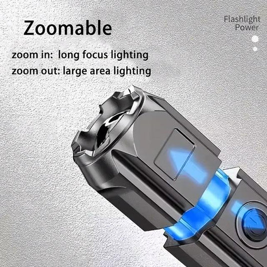 Super Bright LED Flashlight – Rechargeable, Zoomable, 3 Modes, Waterproof, Long-Range Torch for Outdoor & Emergency Use