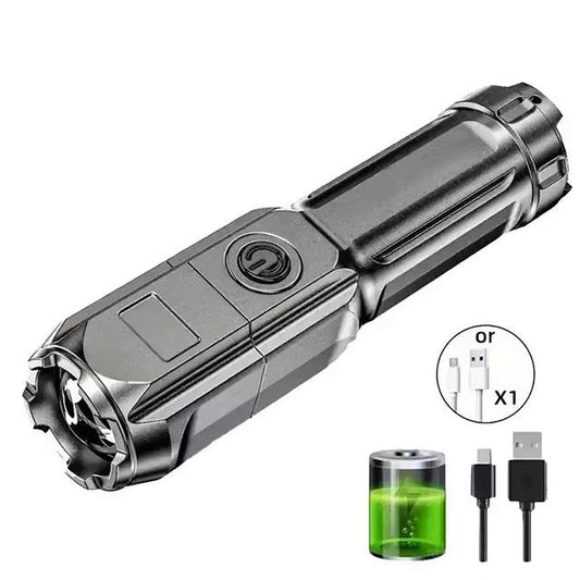 Super Bright LED Flashlight – Rechargeable, Zoomable, 3 Modes, Waterproof, Long-Range Torch for Outdoor & Emergency Use