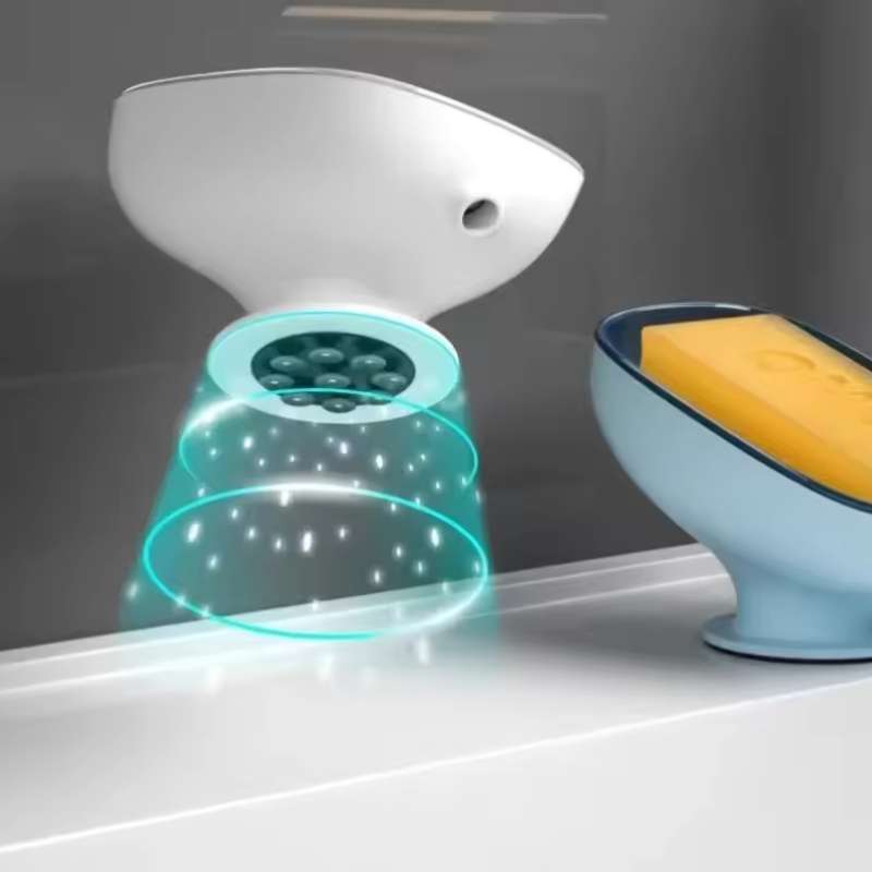 Porte-savon super ventouse avec drainage automatique – Support mural de savon de salle de bain et égouttoir à éponge de cuisine – Récipient à savon amovible sans perçage – Accessoires de salle de bain à forte ventouse (Blanc / Bleu)