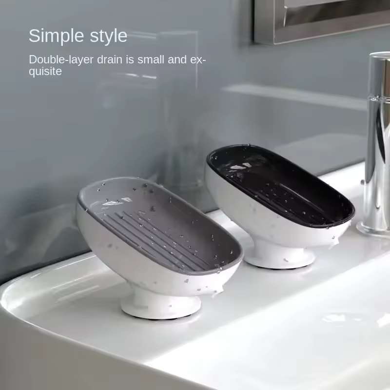 Porte-savon super ventouse avec drainage automatique – Support mural de savon de salle de bain et égouttoir à éponge de cuisine – Récipient à savon amovible sans perçage – Accessoires de salle de bain à forte ventouse (Blanc / Bleu)