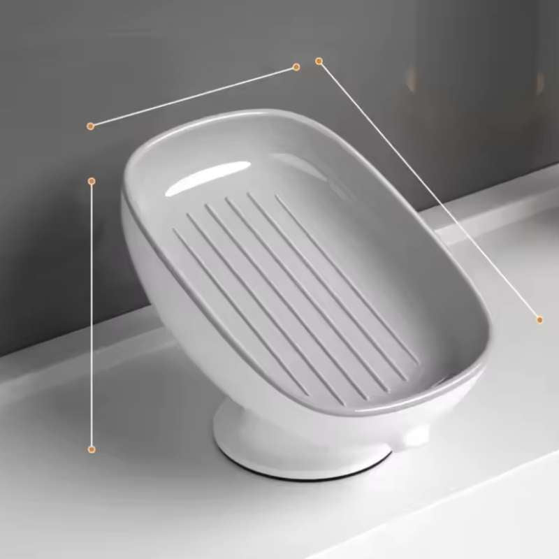 Porte-savon super ventouse avec drainage automatique – Support mural de savon de salle de bain et égouttoir à éponge de cuisine – Récipient à savon amovible sans perçage – Accessoires de salle de bain à forte ventouse (Blanc / Bleu)