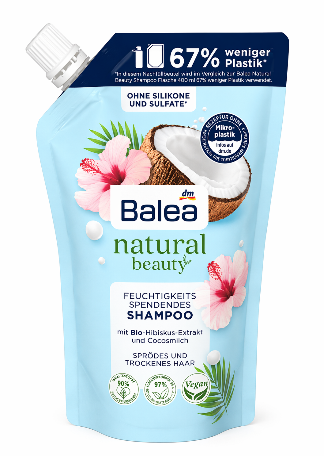 Balea Natural Beauty Moisturizing Shampoo Refill – Hibiscus & Coconut Milk | Sulfate-Free Vegan Shampoo for Dry Hair