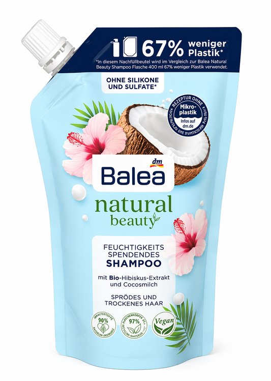 Balea Natural Beauty Moisturizing Shampoo Refill – Hibiscus & Coconut Milk | Sulfate-Free Vegan Shampoo for Dry Hair