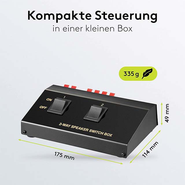 A/B A+B Switch 1-In - 2-Out 2-Way Stereo Receiver Speaker Set Selector, Black