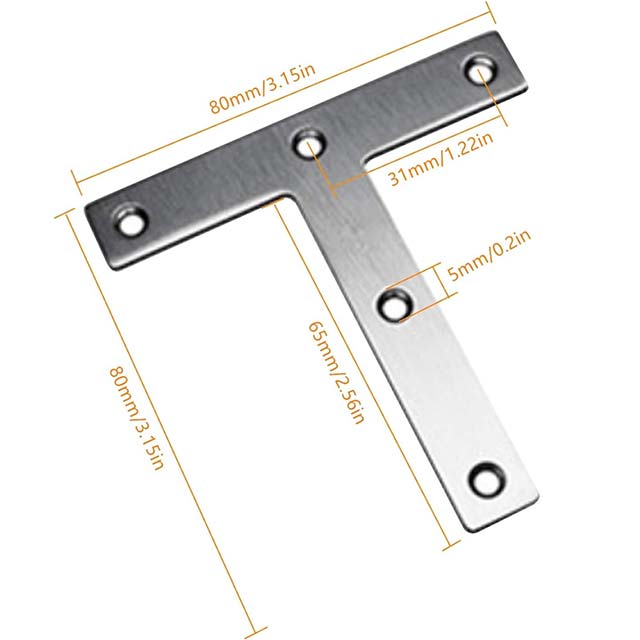 دعامة إصلاح على شكل حرف T مقاس 80 مم × 80 مم - قطعة واحدة من دعامات المعدن المتينة لإصلاحات الهياكل والأثاث