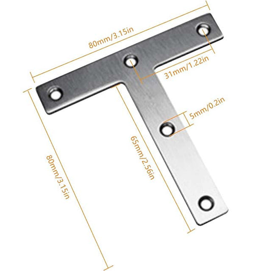 دعامة إصلاح على شكل حرف T مقاس 80 مم × 80 مم - قطعة واحدة من دعامات المعدن المتينة لإصلاحات الهياكل والأثاث