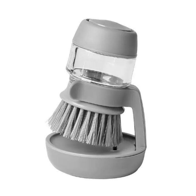 Brosse de nettoyage multifonctionnelle 3 en 1 – Brosse à vaisselle de cuisine avec distributeur de savon et support de rangement – Brosse ronde ergonomique pour éviers, casseroles et vaisselle – Gris et Vert