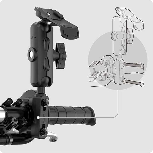 TUSITA Motorcycle GPS Mount for Brake Clutch Reservoir, Compatible with Garmin Handheld, eTrex, GPSMAP, Rino Series - Double Socket Arm, Medium
