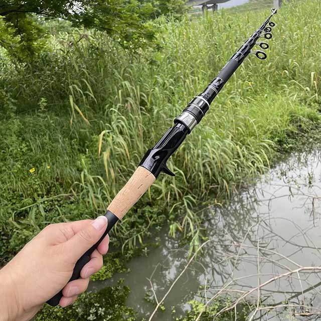 Telescopic Carbon Lure Fishing Rod – 1.5M–2.4M Spinning & Baitcasting Pole with Wooden Handle, 8g–25g Casting Tackle