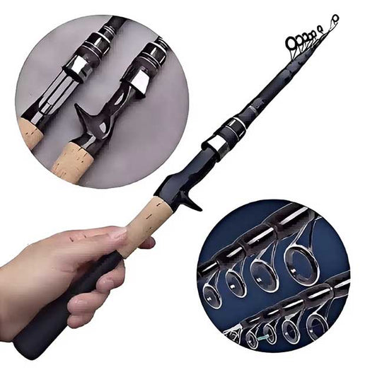 Telescopic Carbon Lure Fishing Rod – 1.5M–2.4M Spinning & Baitcasting Pole with Wooden Handle, 8g–25g Casting Tackle