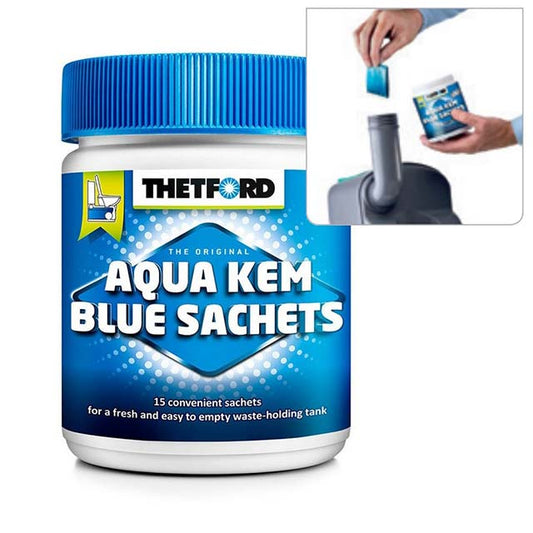 Thetford Aqua Kem Blue Sachets – 15 Pack Portable Toilet Chemical for RV &amp; Marine Waste Management