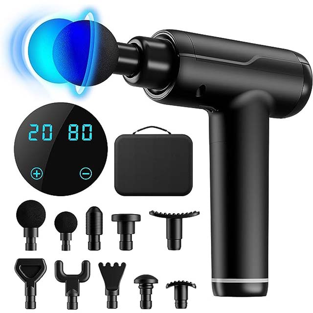 Tmada 2023 Portable Deep Tissue Massage Gun – 10 Massage Heads, 20 Speed Modes, LCD Touch Screen for Muscle Recovery &amp; Pain Relief