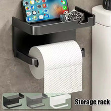 Toilet Paper Holder with Plastic Storage Rack – Wall-Mounted Organizer for Kitchen Towels, Seasoning Bottles &amp; Bathroom Paper Roll, Phone Storage