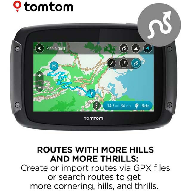 TomTom Rider 550: 4.3″ Motorcycle GPS with World Maps, WiFi Updates, Traffic &amp; Speed Cam Alerts, and Siri/Google Compatibility for Winding Roads