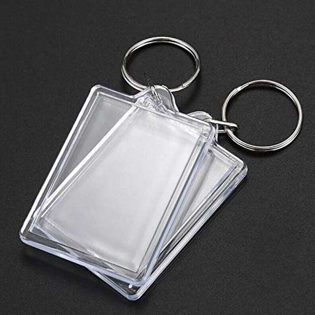 Transparent Acrylic Photo Keychain – Blank Insert Picture Frame with Plastic Ring &amp; Chain for Custom Photos