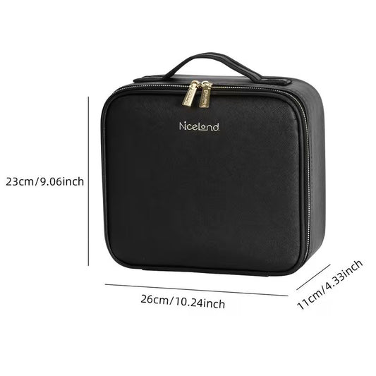 Travel Makeup Train Case with LED Lighted Mirror – Portable Cosmetic Organizer with 3 Color Lighting Modes – Waterproof PU Leather Vanity Box with Adjustable Dividers and 2000mAh Rechargeable Battery