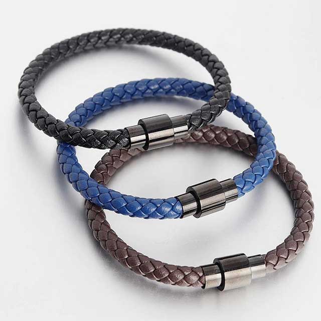 Trendy Leather Men Bracelet Stainless Steel Clasp EGBT176 gallery img 10