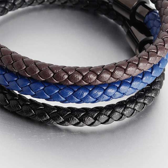 Trendy Leather Men Bracelet Stainless Steel Clasp EGBT176 gallery img 4