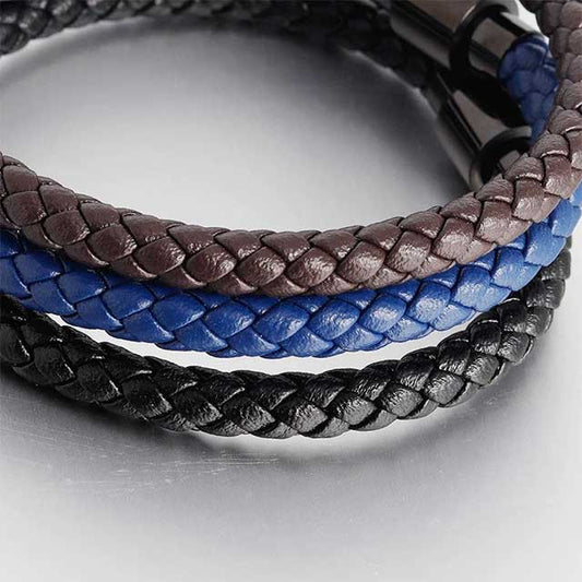 Trendy Leather Men Bracelet Stainless Steel Clasp EGBT176 gallery img 4
