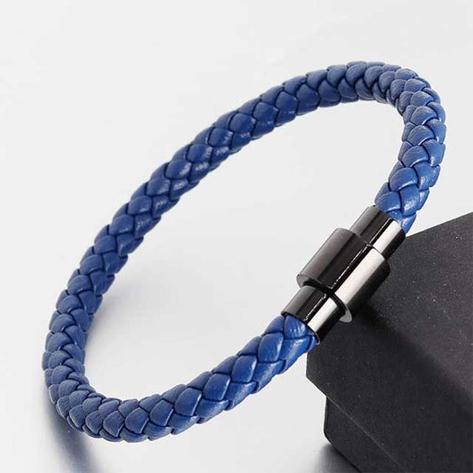 Trendy Leather Men Bracelet Stainless Steel Clasp EGBT176 gallery img 7