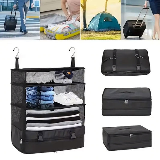 Triple Hanging Travel Organizer – Multi-Functional Folding Clothes Storage Bag for Travel, Camping & Outdoor Use